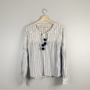 Love Shack Fancy Isla Blouse Pom Pom Embroider Lace Boho Stripe Floral Medium M